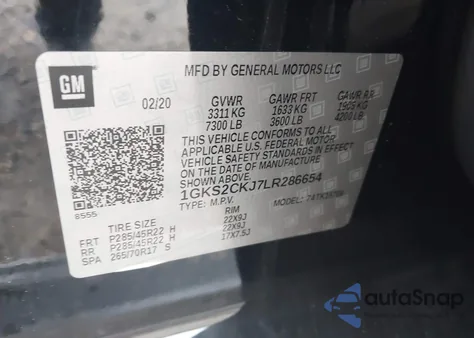 2020 GMC Yukon 4Wd Denali z USA, uszkodzony, nr VIN 1GKS2CKJ7LR286654